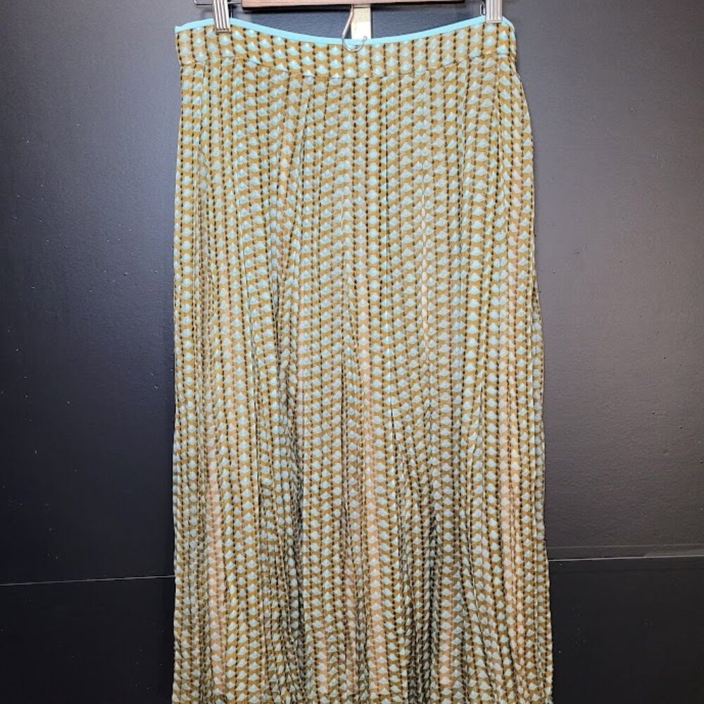 Fendi Pleated Midi Skirt in Light Blue and Mustard Pattern